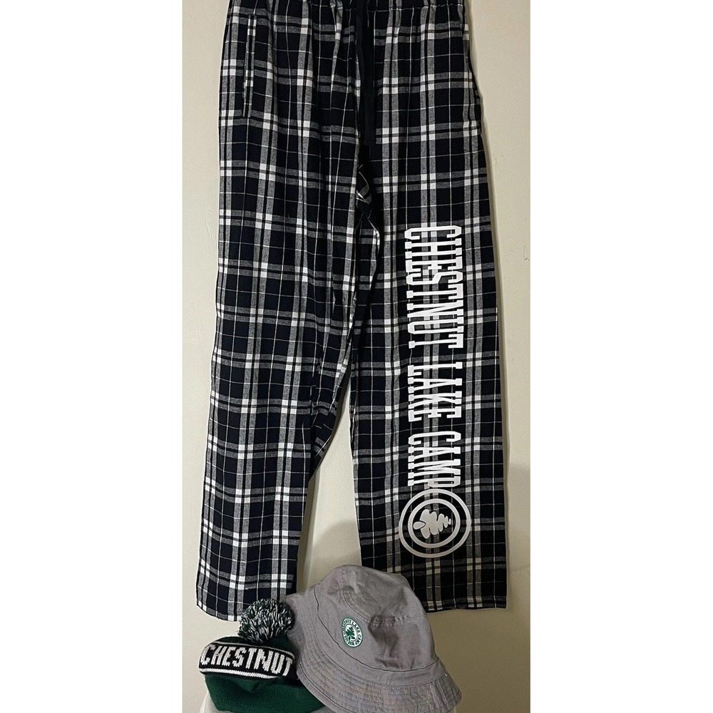 Chestnut Lake Camp Bundle - 3 Branded Unisex Items - Pants, Bucket hat, Sock hat